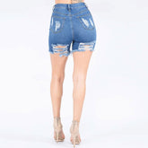 FRONT & BACK DISTRESSED DENIM SHORTS